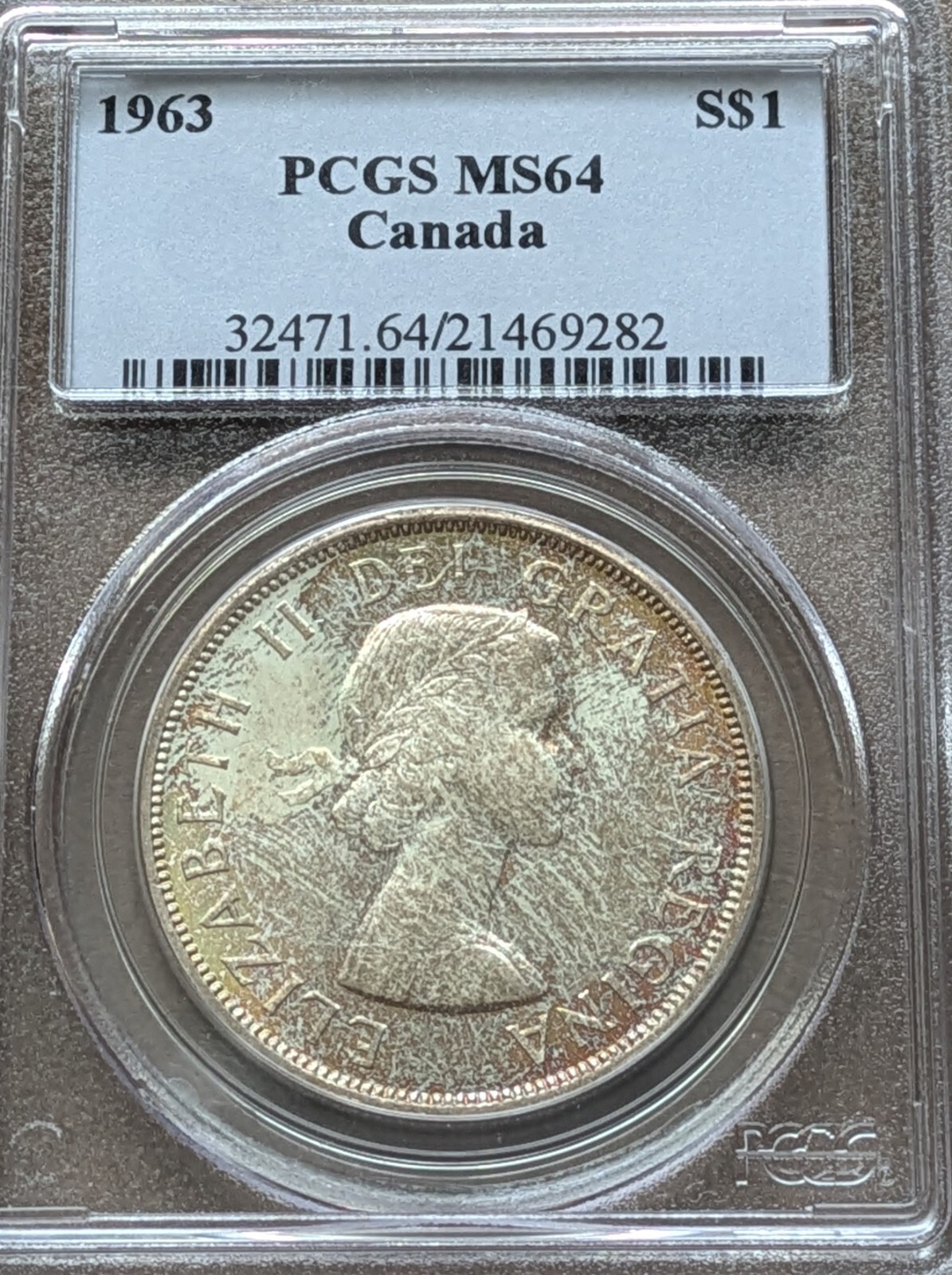 Canada 1963 $1 Silver Dollar PCGS MS 64 Nice Golden Toning