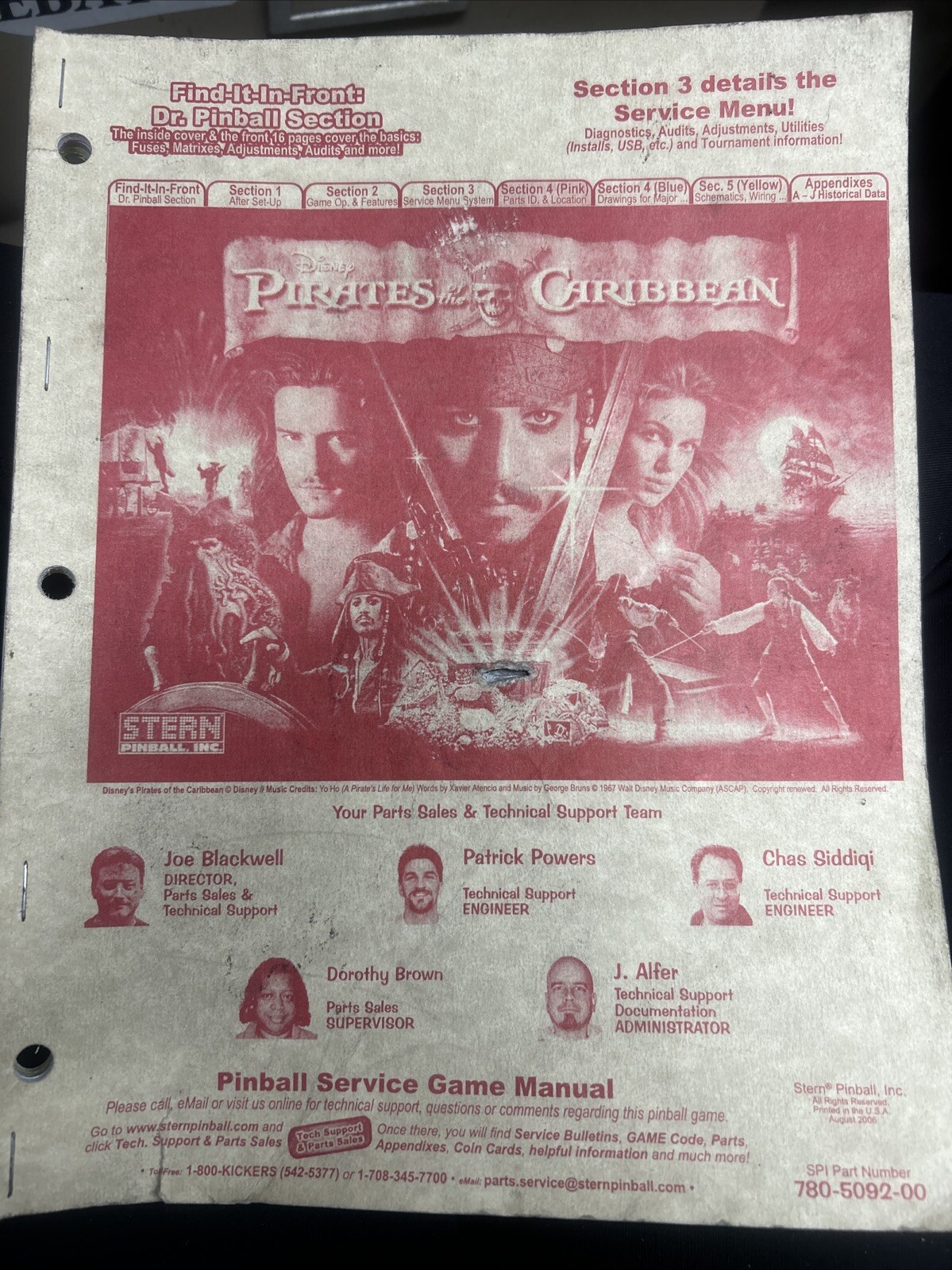 Stern PIRATES OF THE CARIBBEAN Pinball Machine Manual - good used original