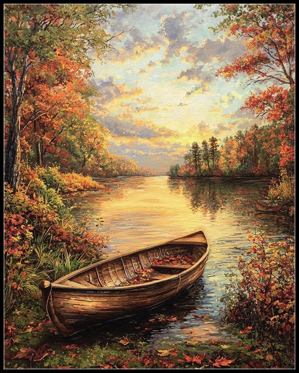 Lakeside Boat 3 - DIY Chart Counted Cross Stitch Patterns Needlework DMC Color