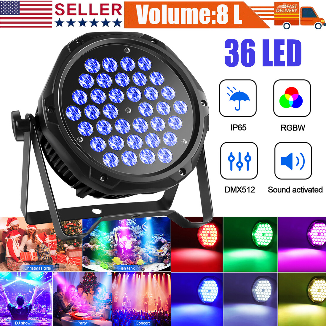 36x10W RGB Waterproof Par Can With Multiple Effects For Outdoor Pool Party