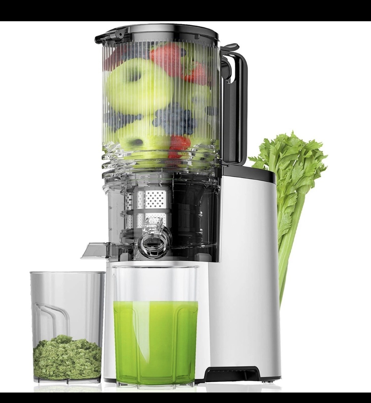 EanOruus Cold Press Juicer, 5.8" Wide Feed Chute Juice Extractor Machine with 40