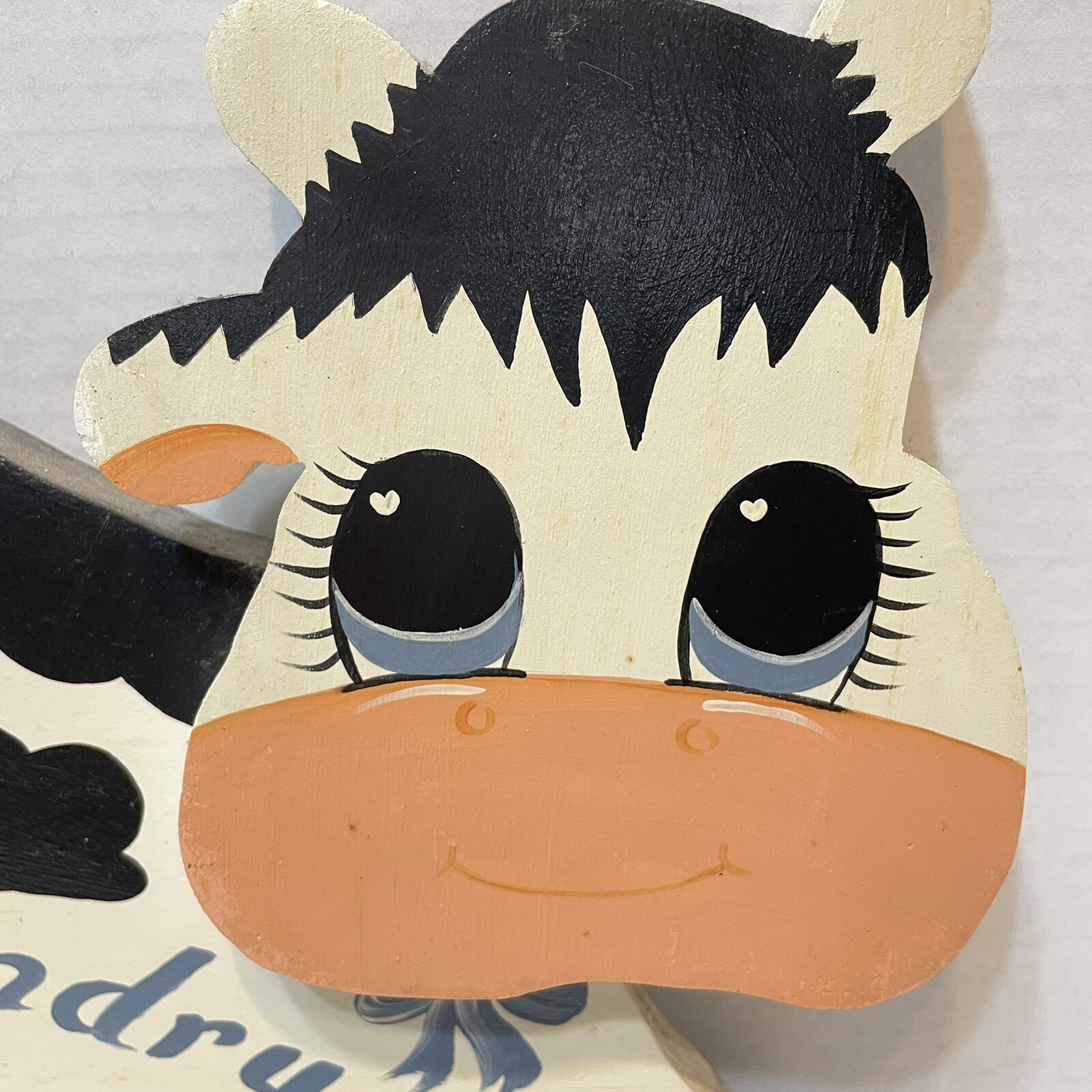 Vintage Handmade Wooden Hand Painted Laundry Cow Wall Hanging 10.75 x 10 in