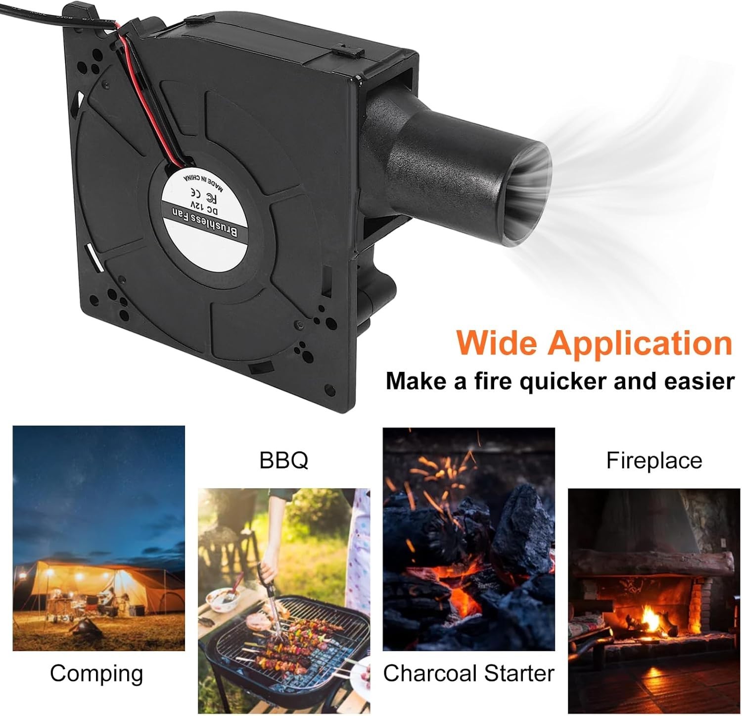 120mm 12V BBQ Blower Fan with Variable Speed Controller for Outdoor Cooking & Ve