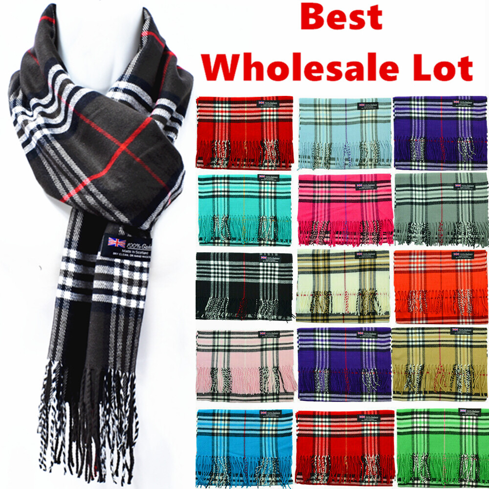 Unisex Winter Warm 100% Cashmere Wool Wrap Scarf Scotland Made Plaid Scarves Lot