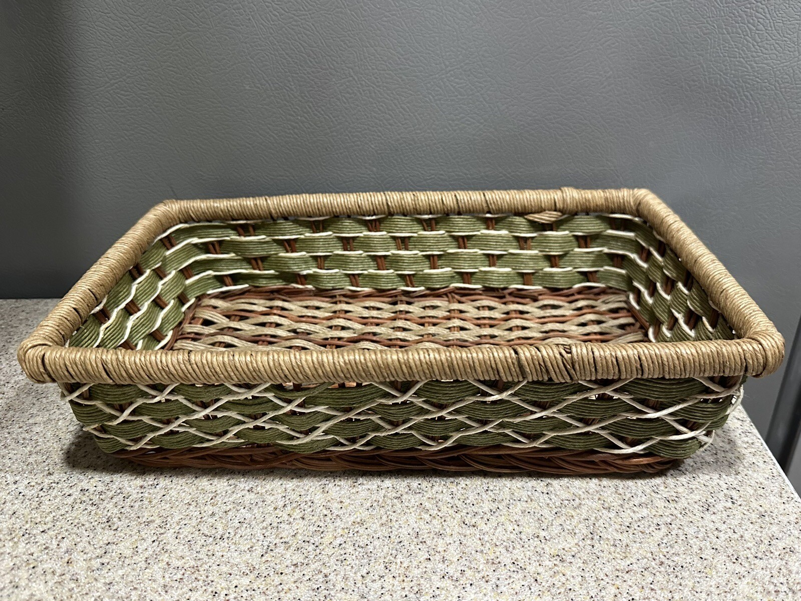 Rectangle Wicker Basket 12”x7.5” Red & Green Weave in EUC