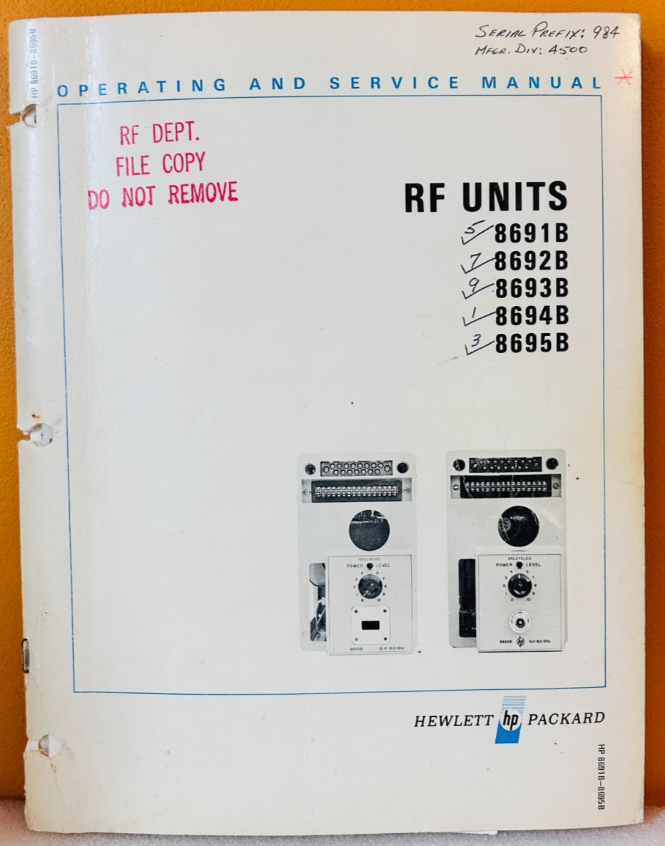 HP 08691-90022 RF Units 8691B 8692B 8693B 8694B 8695B Operating & Service Manual