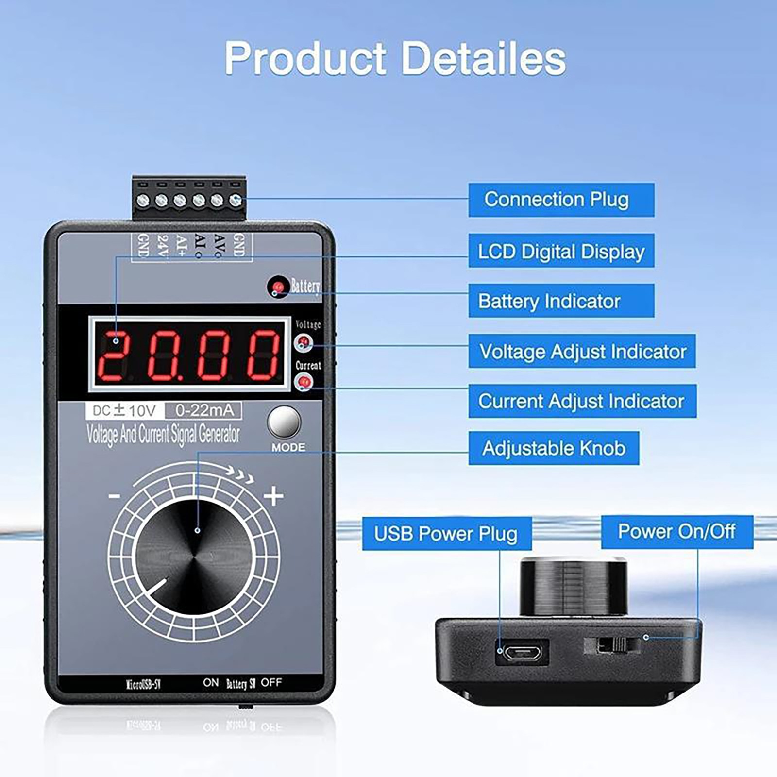 High-precision Handheld Signal Generator Analog Voltage 0-10V Current 4-20mA