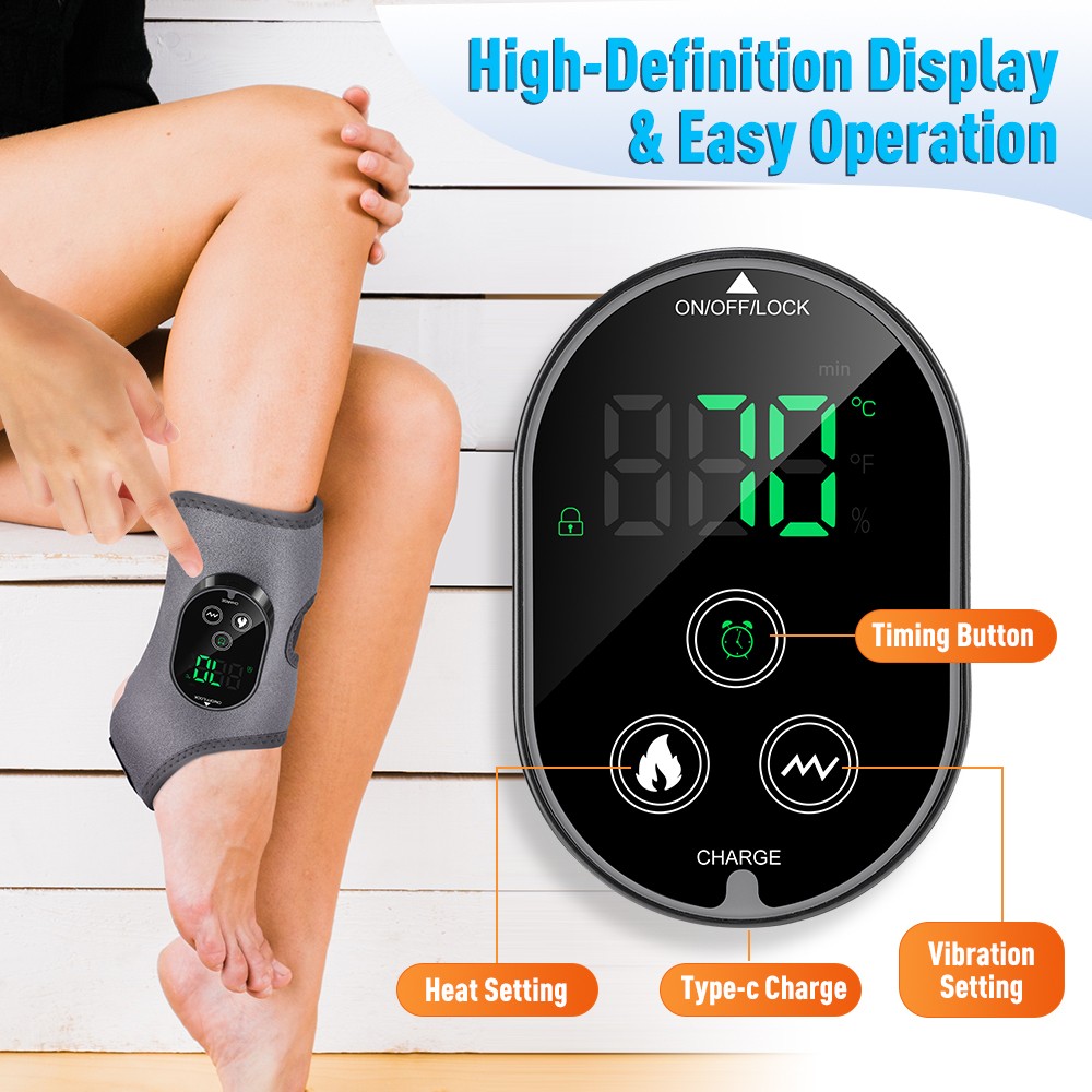 2x Red Light Therapy Ankle Massager Pain Relief 6Heating 3 Vibration Modes/Timer