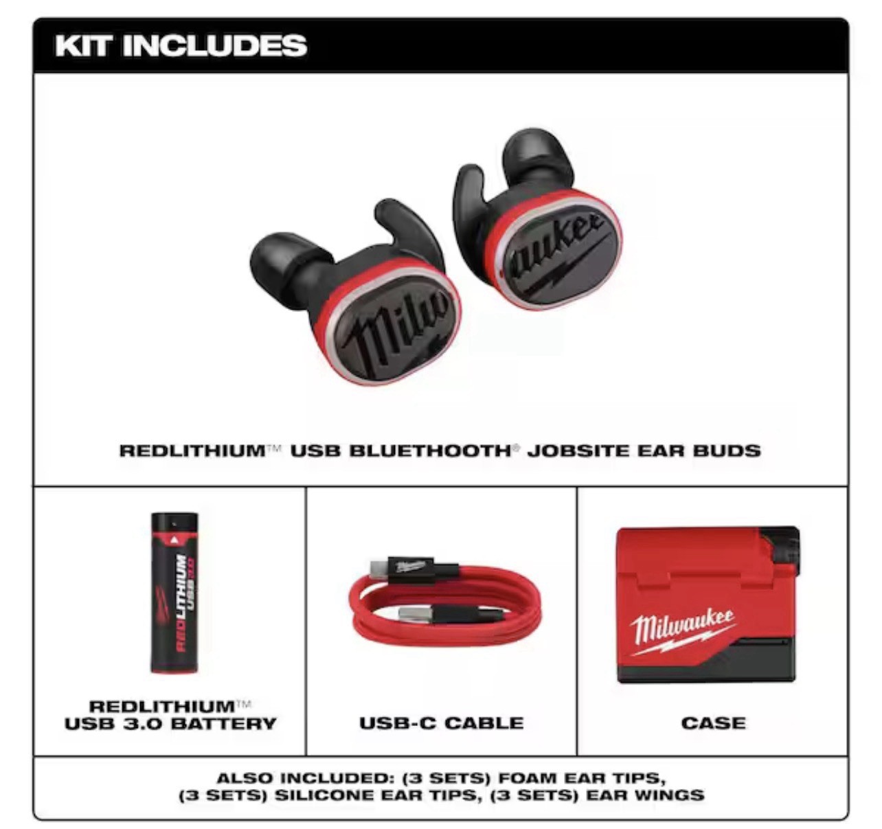 Milwaukee 2191-21 REDLITHIUM USB Bluetooth Jobsite Earbuds