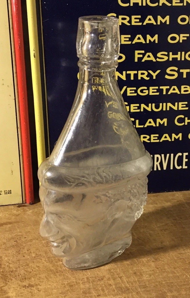 Vintage Glass Clown Head Figural Bottle Or Flask