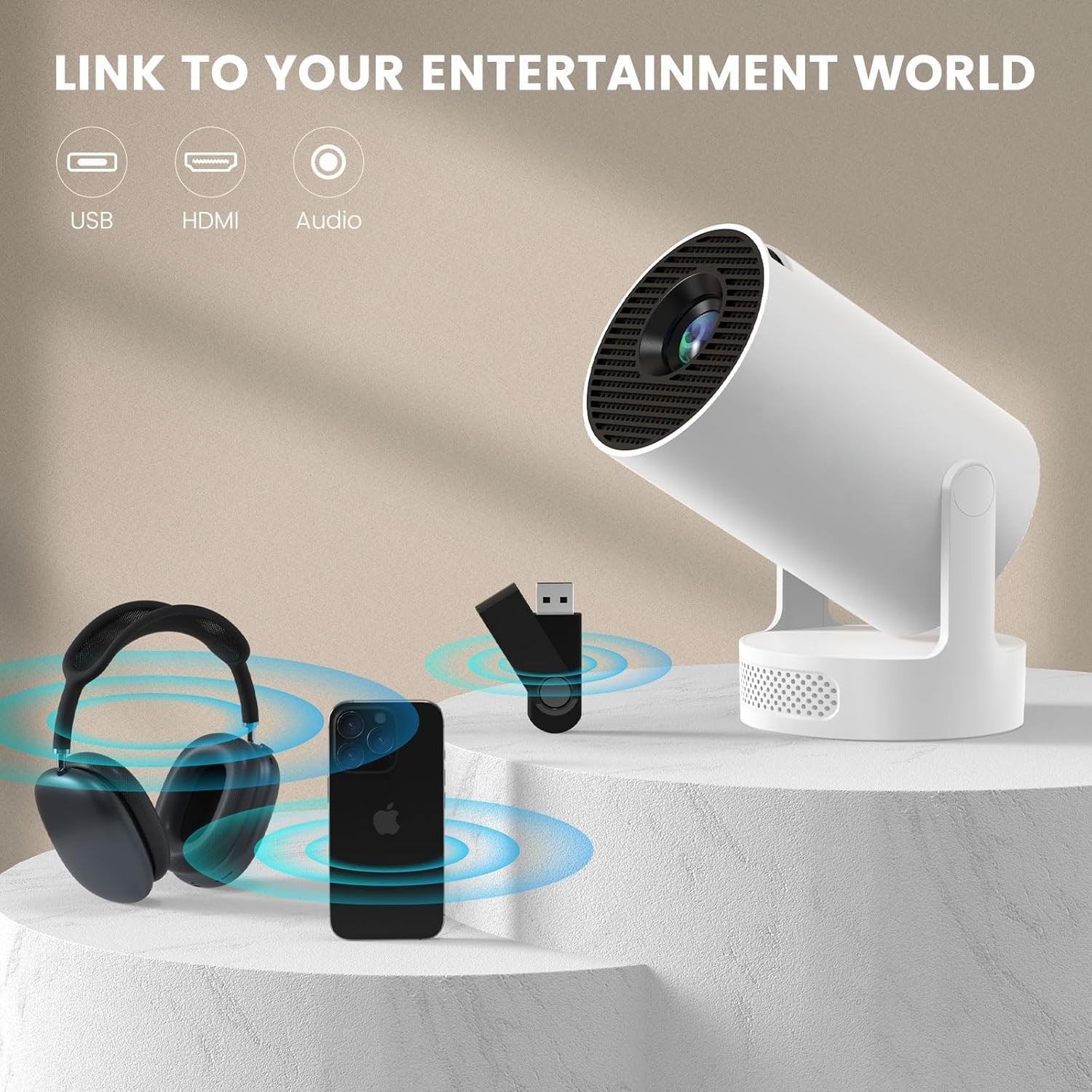 Eran Mini Projector: Bluetooth 5.4, WiFi6, and 360° Projection Flexibility