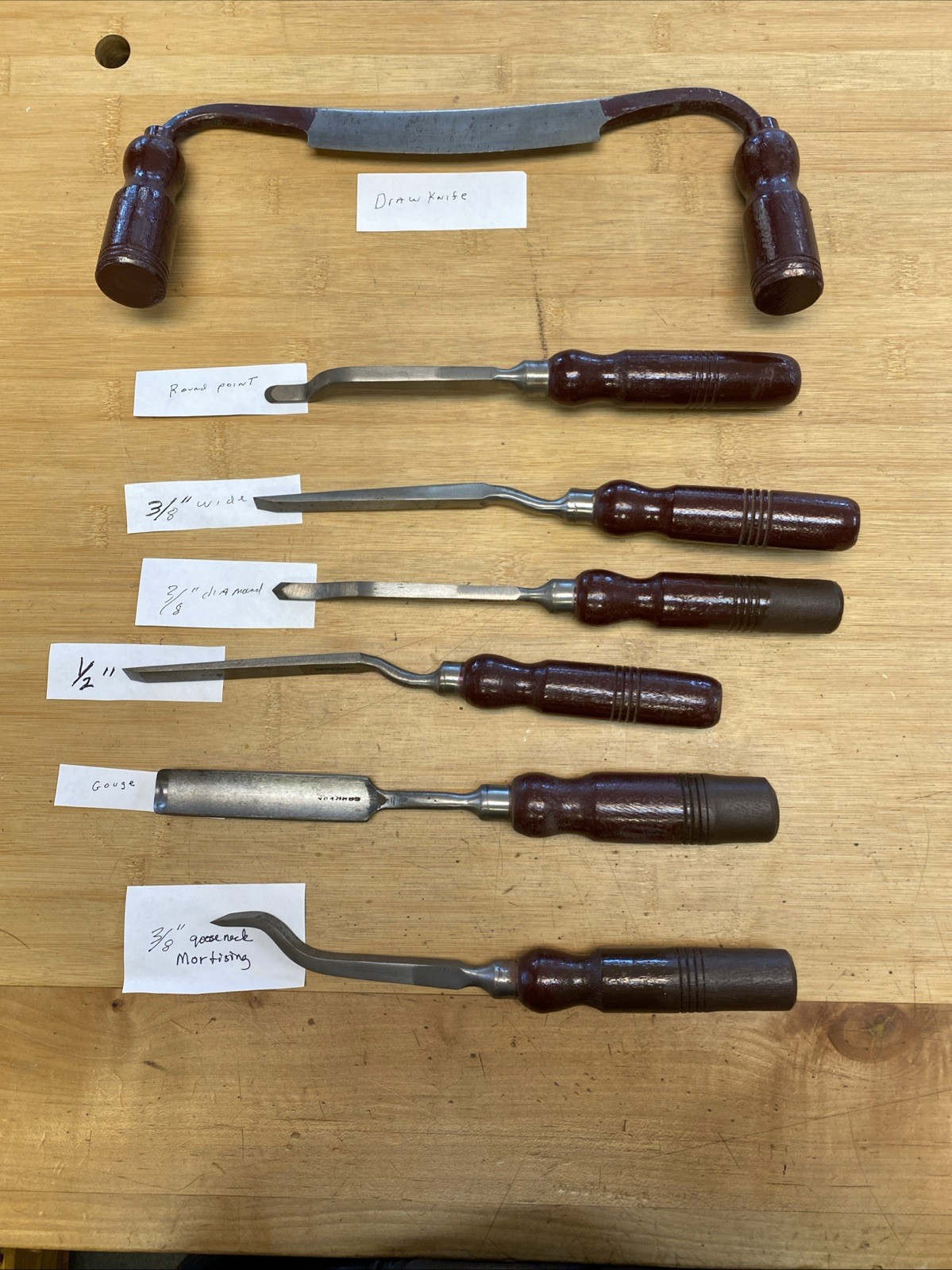 WOOD CARVING SET OF 7 HANDMADE IN PHILIPPINES 1950’s USA STEEL CARVING TOOLS