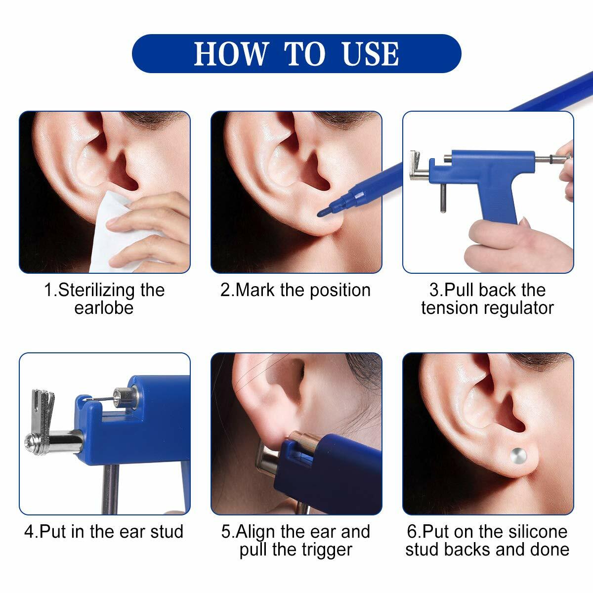 125Pcs Ear Piercing Gun Kit Professional Piercing Tool Ear Nose Stud Earring Set