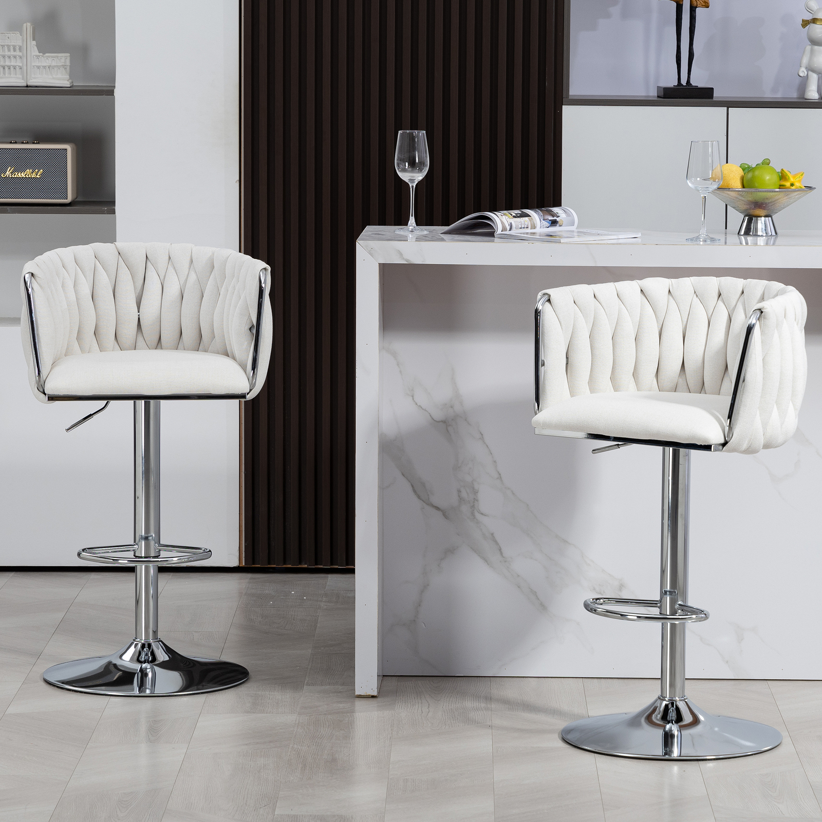 2 Set Velvet Swivel Bar Stools 24.4"-33"Height Counter Bar Dining Chairs W/ Back