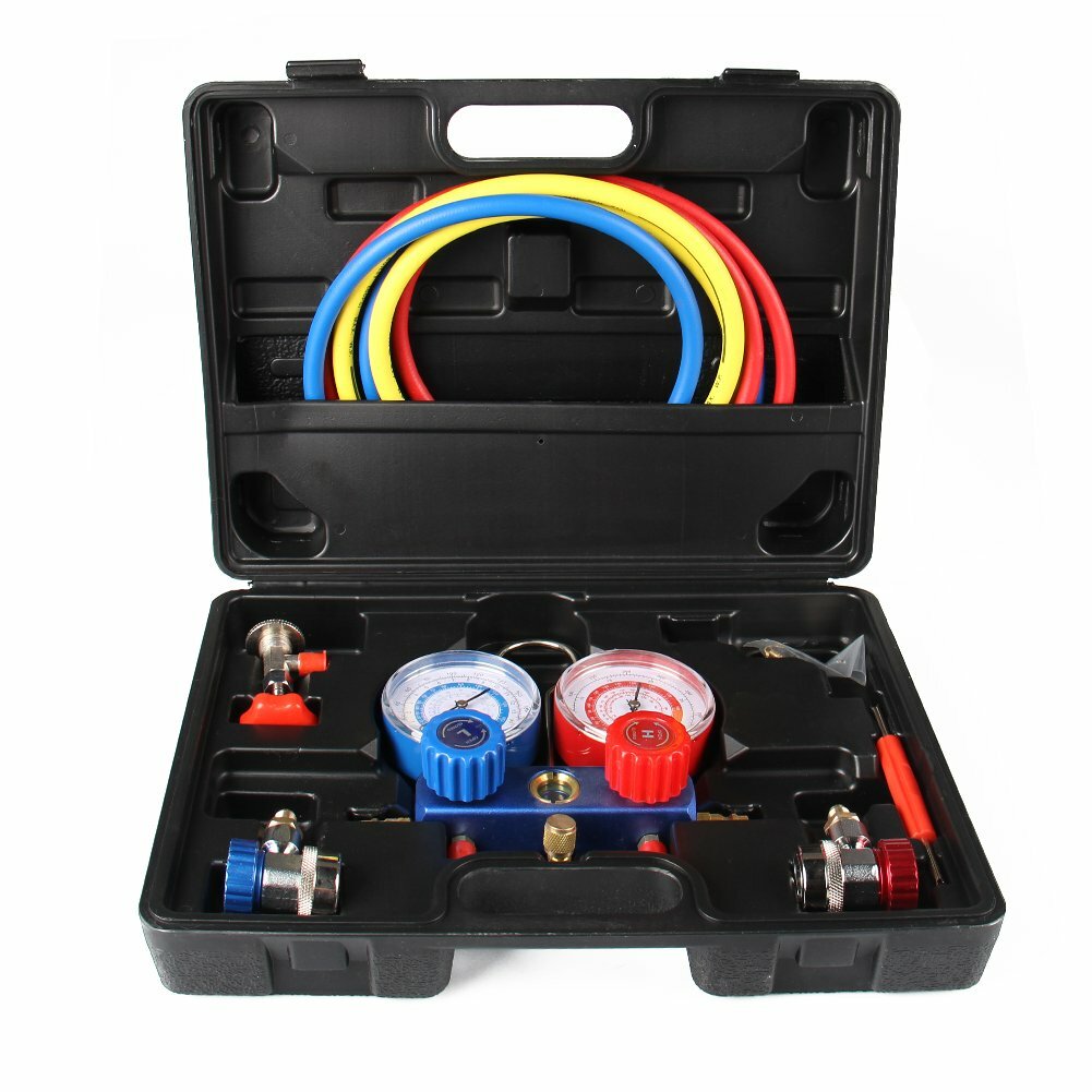 New HVAC AC Manifold Gauge Set A/C Air Refrigeration Kit Brass Freon Vacuum Pump