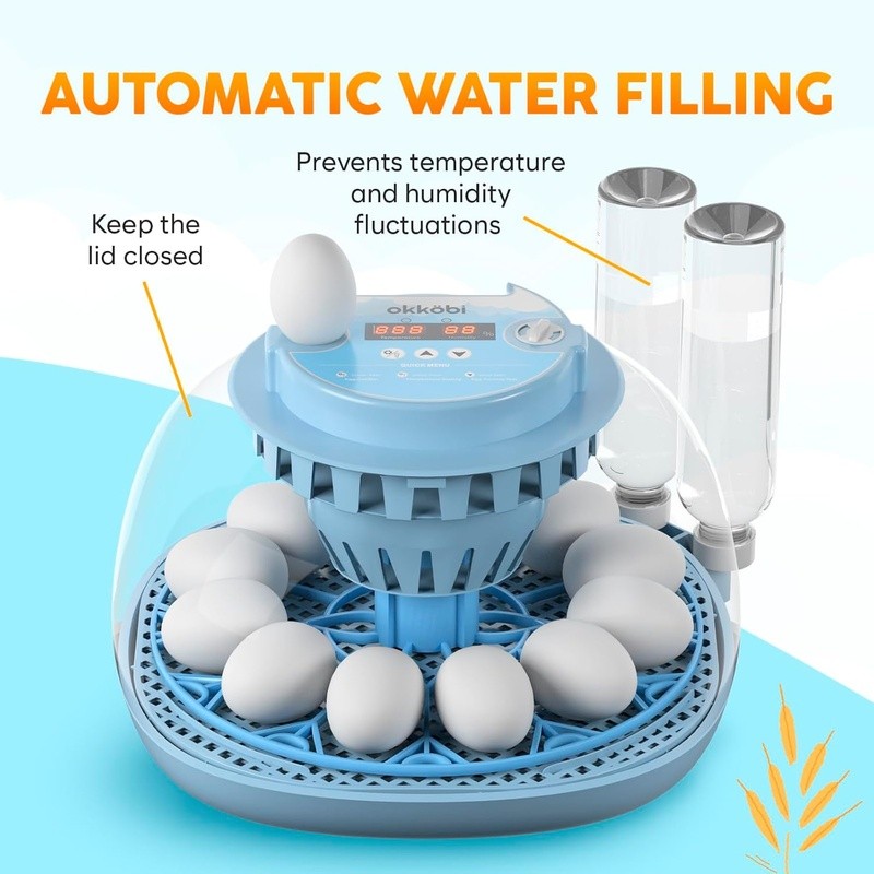 Automatic Egg Incubator Temperature Control Humidity Dual Bottles 12 Eggs New