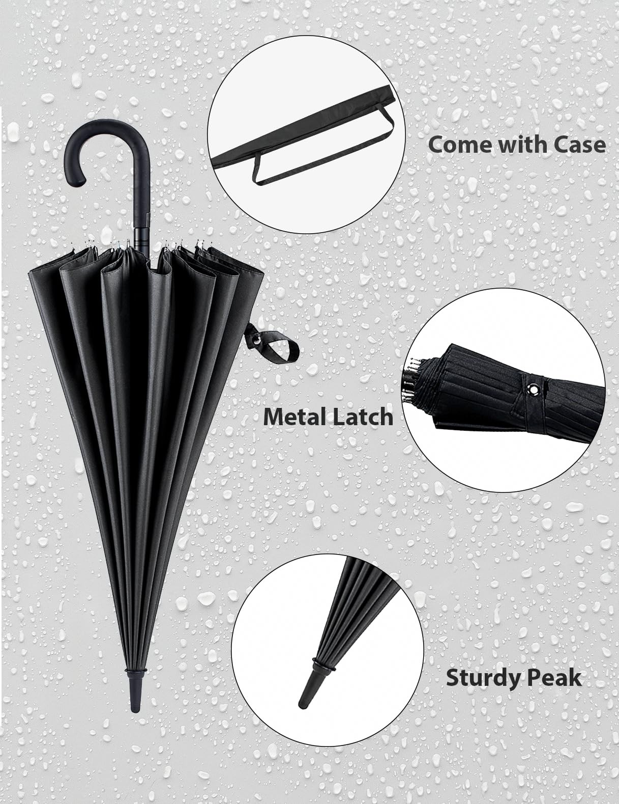 Premium Windproof Umbrella Classic J stick Handle with Easy Grip - Auto Open,...