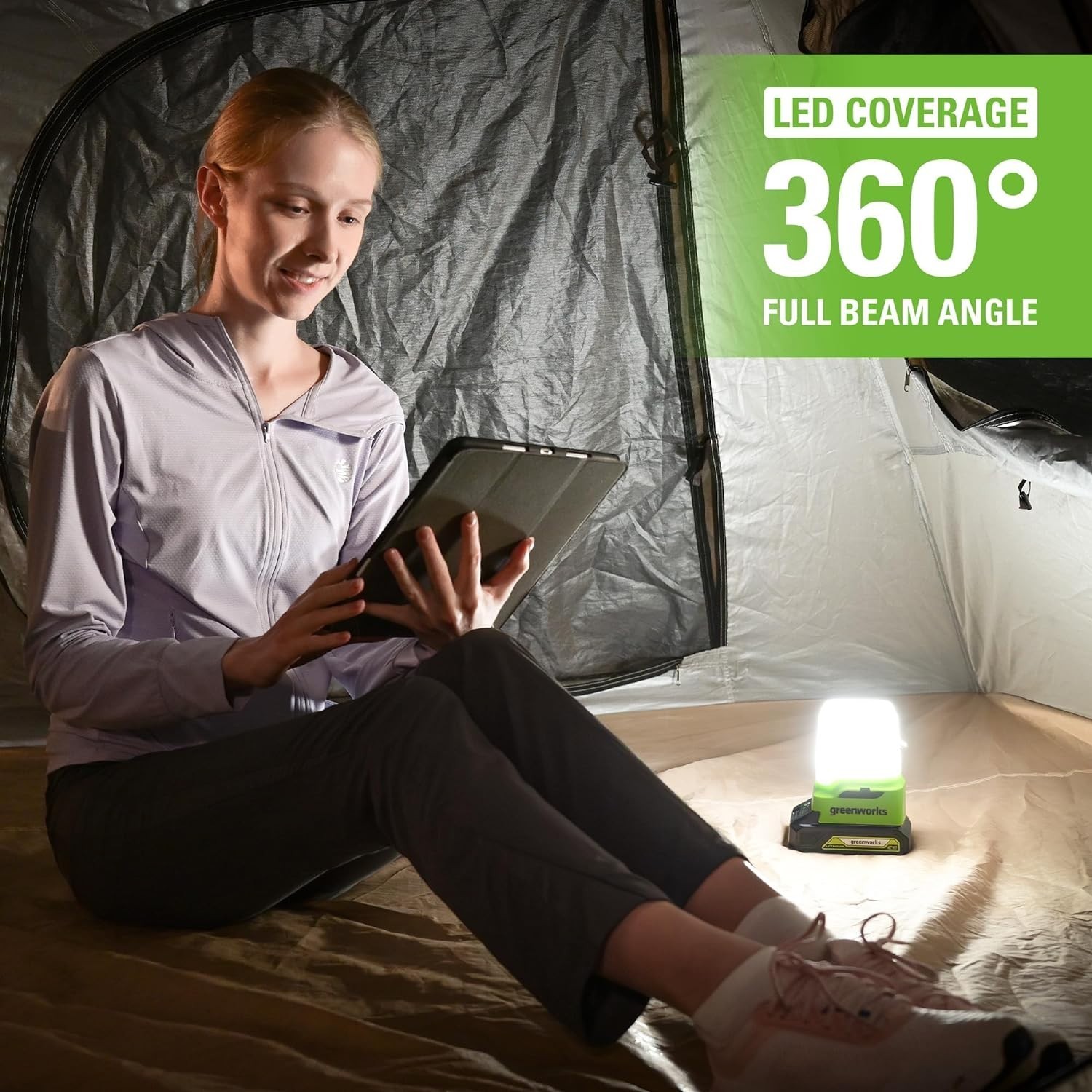 Greenworks 24V Lantern 500 Lumens Camping Light with 2Ah Battery and 2A Charger