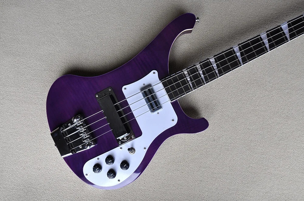 Purple 4 Strings Electric Bass Guitar with Chrome Hardware Flame Maple Top