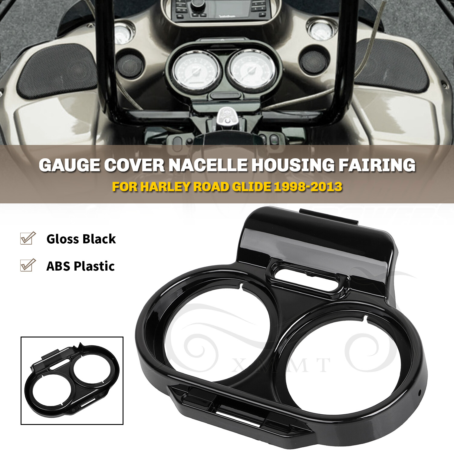 Gloss Black Nacelle Housing Gauge Cover For Harley Road Glide FLTRU FLTRX 98-13