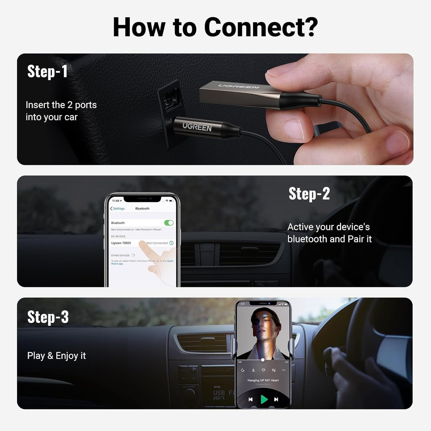 Durable Bluetooth Car Adapter with Plug-and-Play Setup for Music Streaming