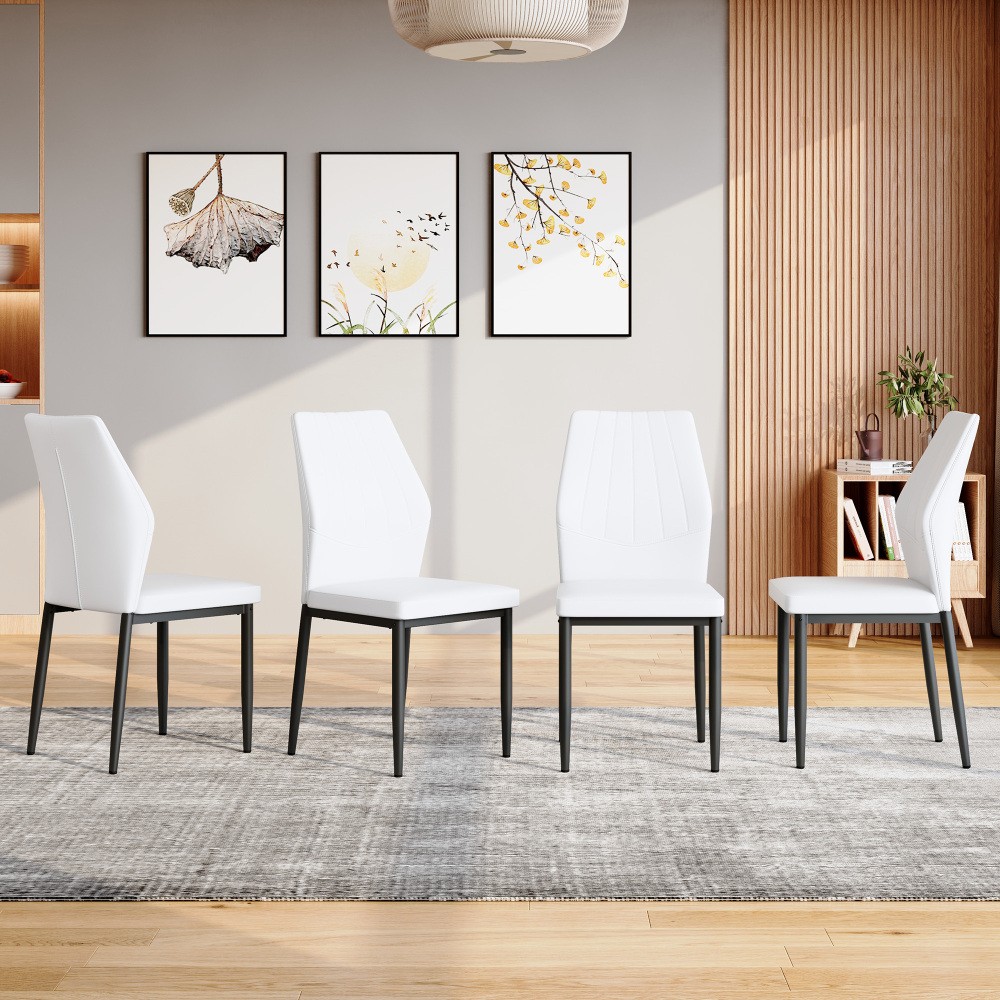 Set of 4 Dining Chairs - Ergonomic PU Leather Backrest, Black & White, 37'' High