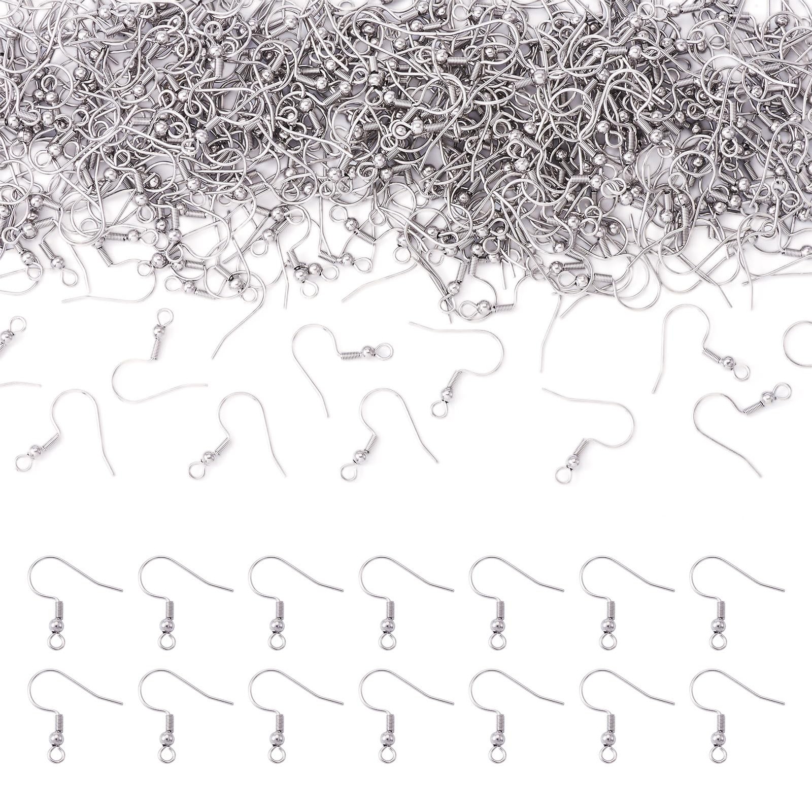 Fashewelry 1000Pcs 304 Stainless Steel Earring Hooks with Ball and Coil Tube