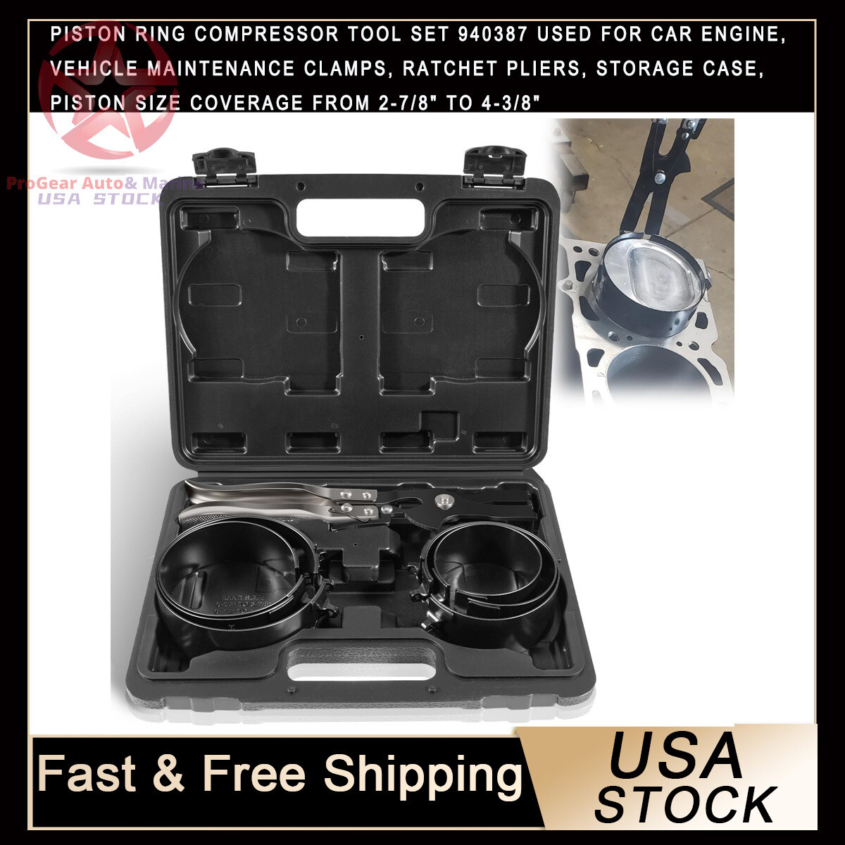 Piston Ring Compressor Kit 940387: Adjustable for Engine Piston Install