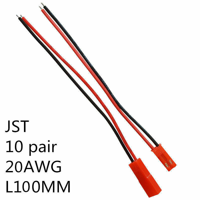 10Pairs JST RCY Connectors Cable 20AWG LiPo Li-Ion Battery 10cm RC Cars Drone