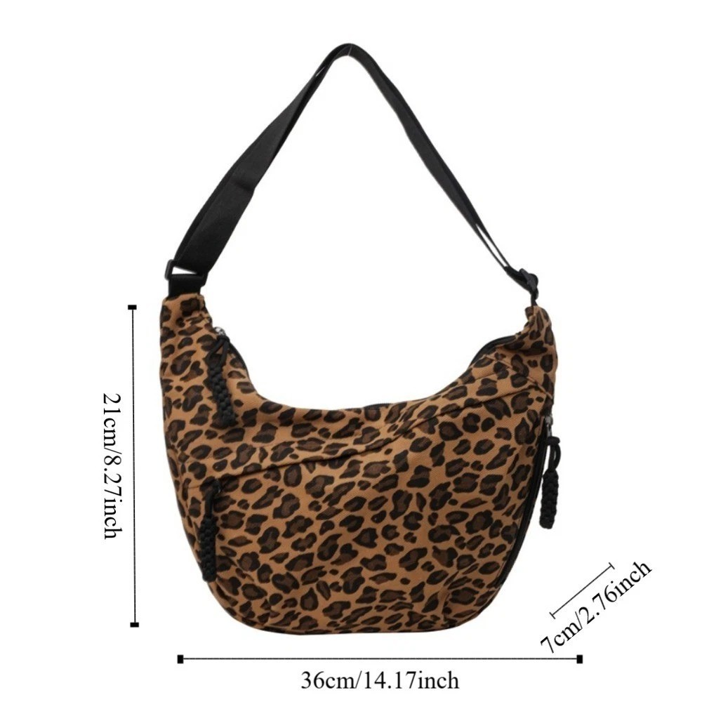 Classic Tan Leopard Print Hobo Bag Slouchy Crescent Crossbody Shoulder Purse