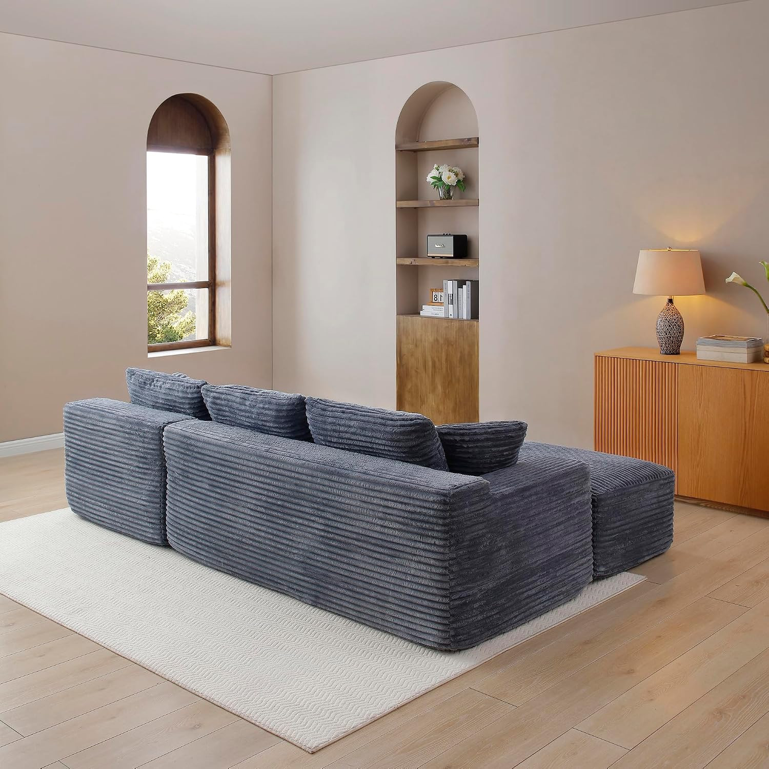 105-Inch L-Shaped Right Facing Corner Compressed Sofa Modular Sectional Boneless