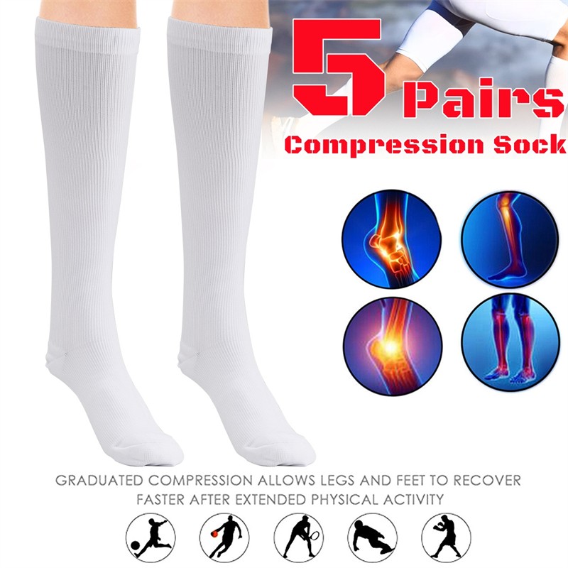 (5 Pairs) Compression 15-20mmHg Graduated Support Socks Calf Mens Womens S-XXL