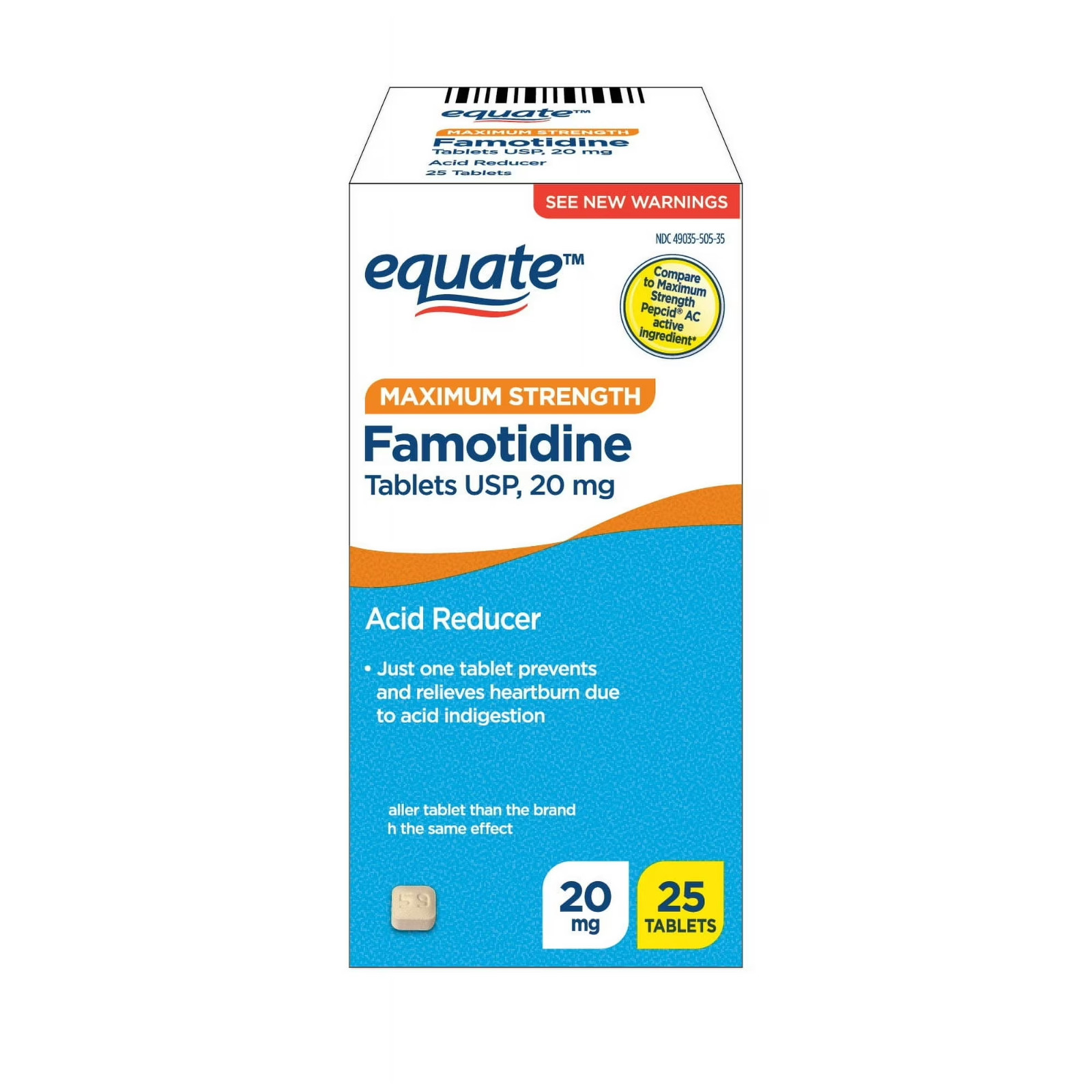 Equate Famotidine 20 mg Maximum Strength Heartburn Relief Tablets 25 Ct