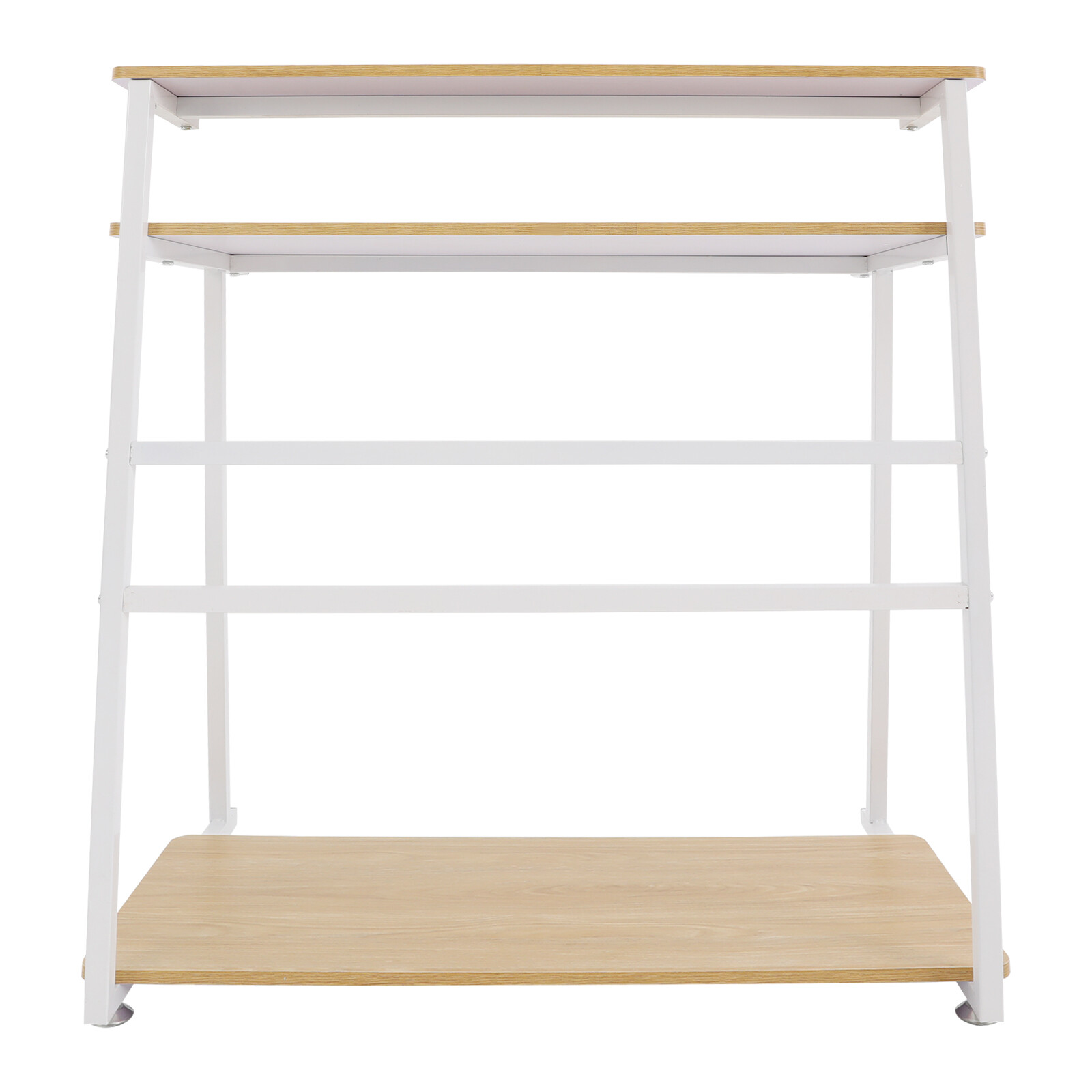 3-tier Computer Desk, Home Office Desk, Rolling Computer Desk, White, Log Color