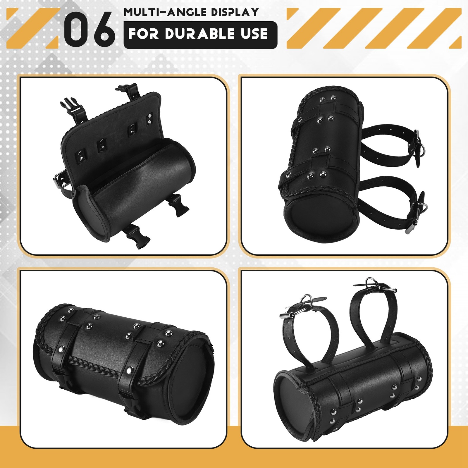 Motorcycle Fork Bag PU Leather Handlebar Tool Pouch Sissy Bar Roll Storage6318