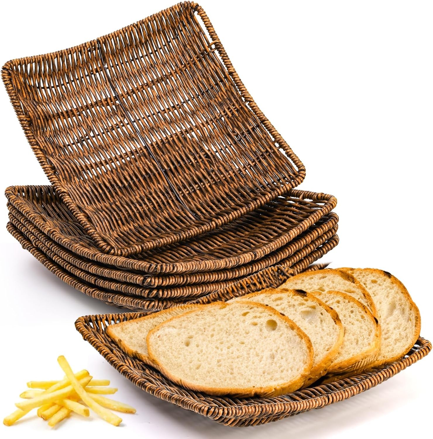 6 Pack Imitation Wicker Bread Baskets, 9 x 9 Inch Square Bread Baskets for
