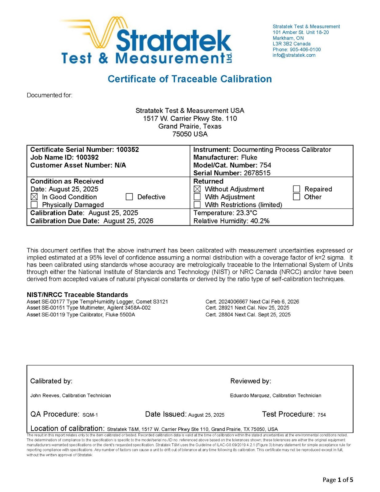 Fluke 754 Documenting Multifunction Process Calibrator HART NIST Calibrated