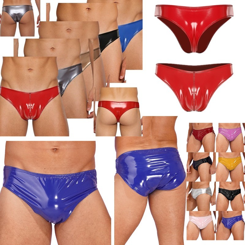 Mens Wet Look Patent Leather Briefs Bugle Pouch Micro Underpants Clubwear Party