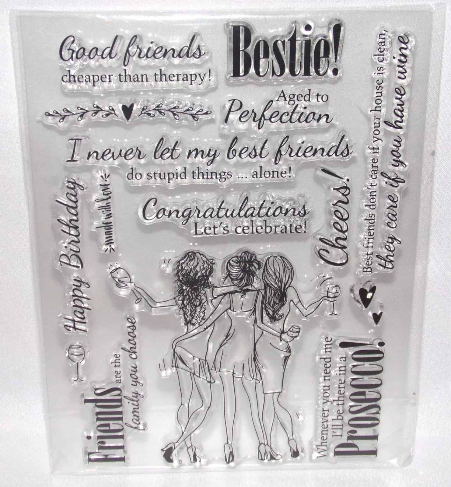 Clear Acrylic Stamps 15pc Bestie Friends Clear Stamps Girly Saying Free Ship