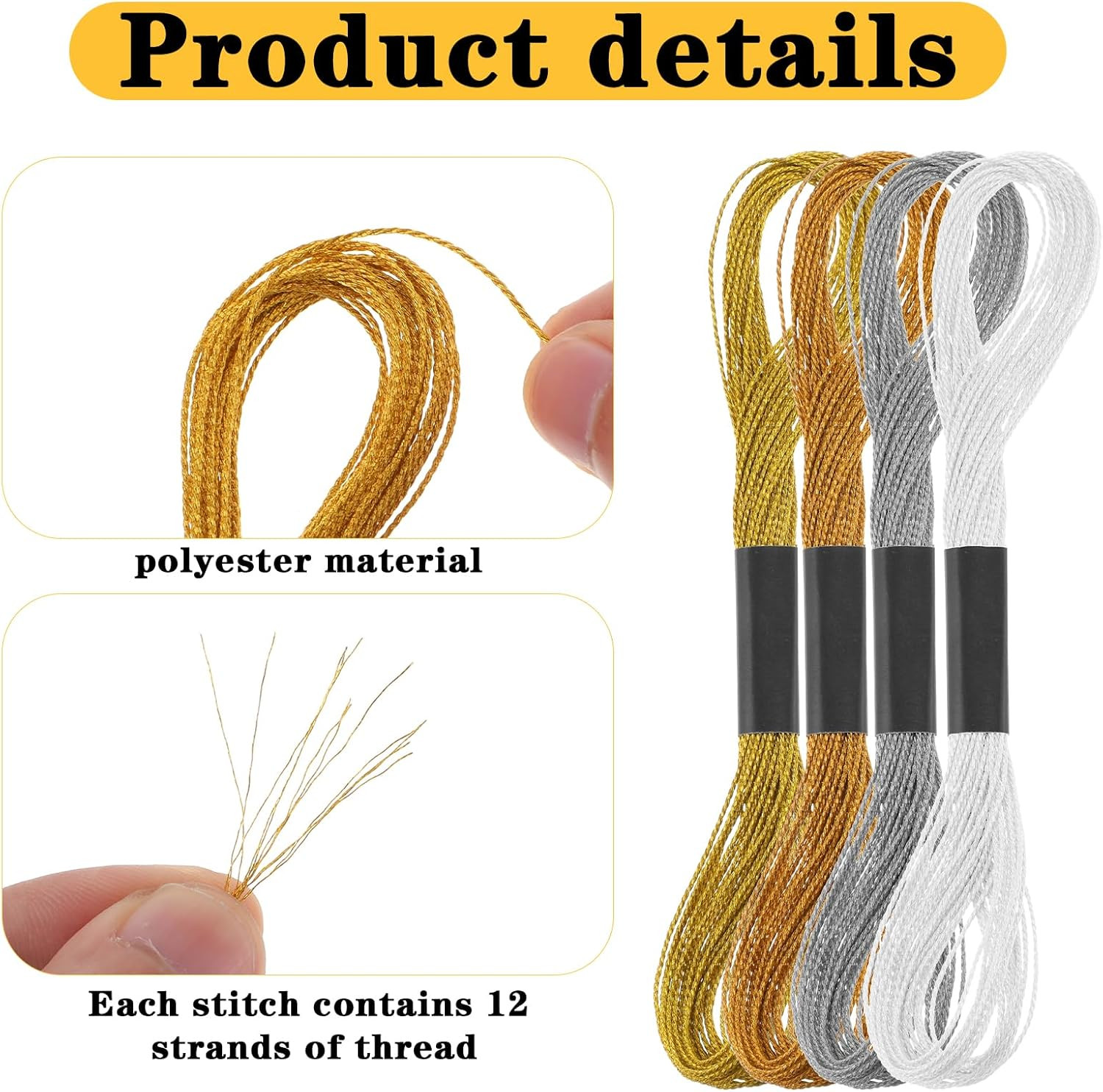 24 Skeins Embroidery Thread, Glitter Cross Stitch Threads Metallic Embroidery Fl
