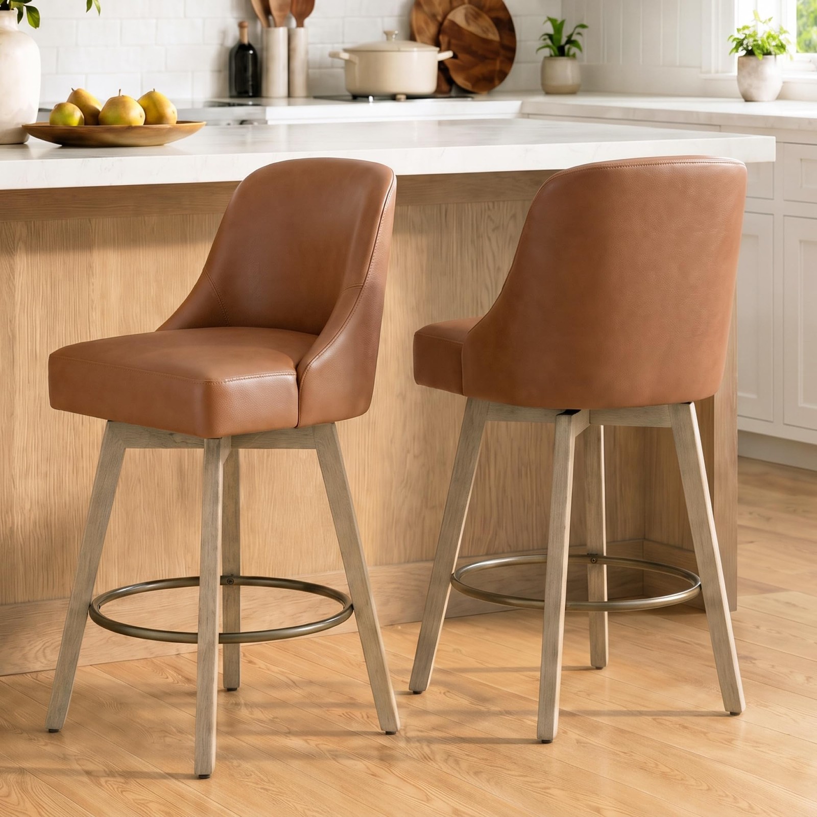 Counter Height Bar Stools Set of 2, Modern Swivel Barstools with Back and Woo...
