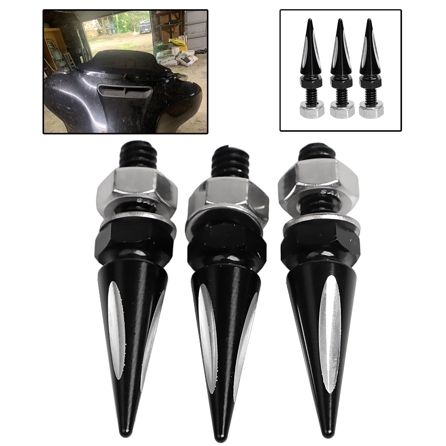 Black Windshield Spike Bolts Kit For Harley Electra Street Glide Classic FLHTC