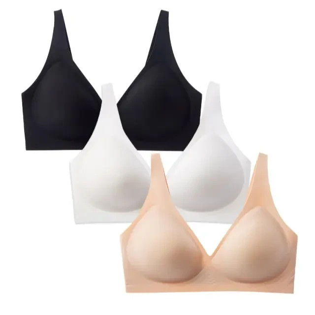 Seamless Wireless Push Up Bra Deep V Plunge Jelly Bralette Soft Comfort