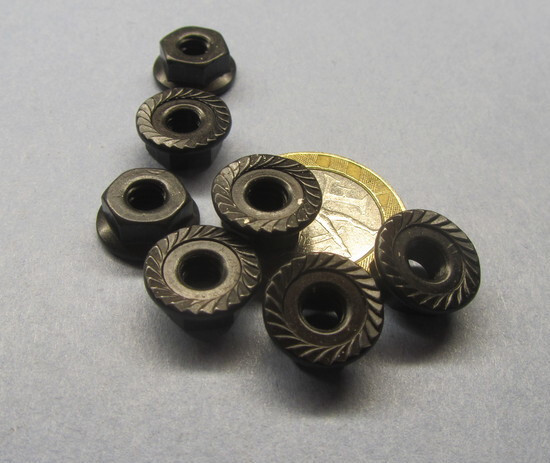 Steel Serrated Black Flange Nut, RH, 10-24 x 3/8" W, 7/32" H 100 Pcs