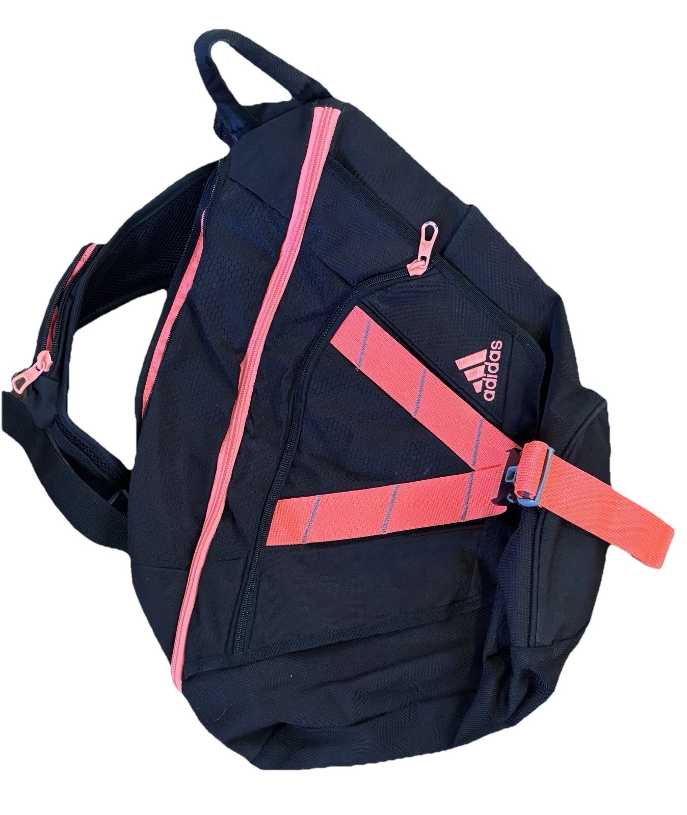 Adidas Sling Backpack Crossbody Bag Black Coral Adjustable Strap Unisex
