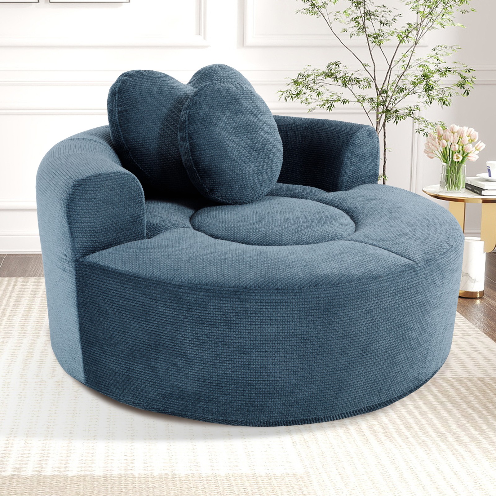 Round Sofa Bed with Memory Foam Sectional Couches for Living Room, Cloud Couc