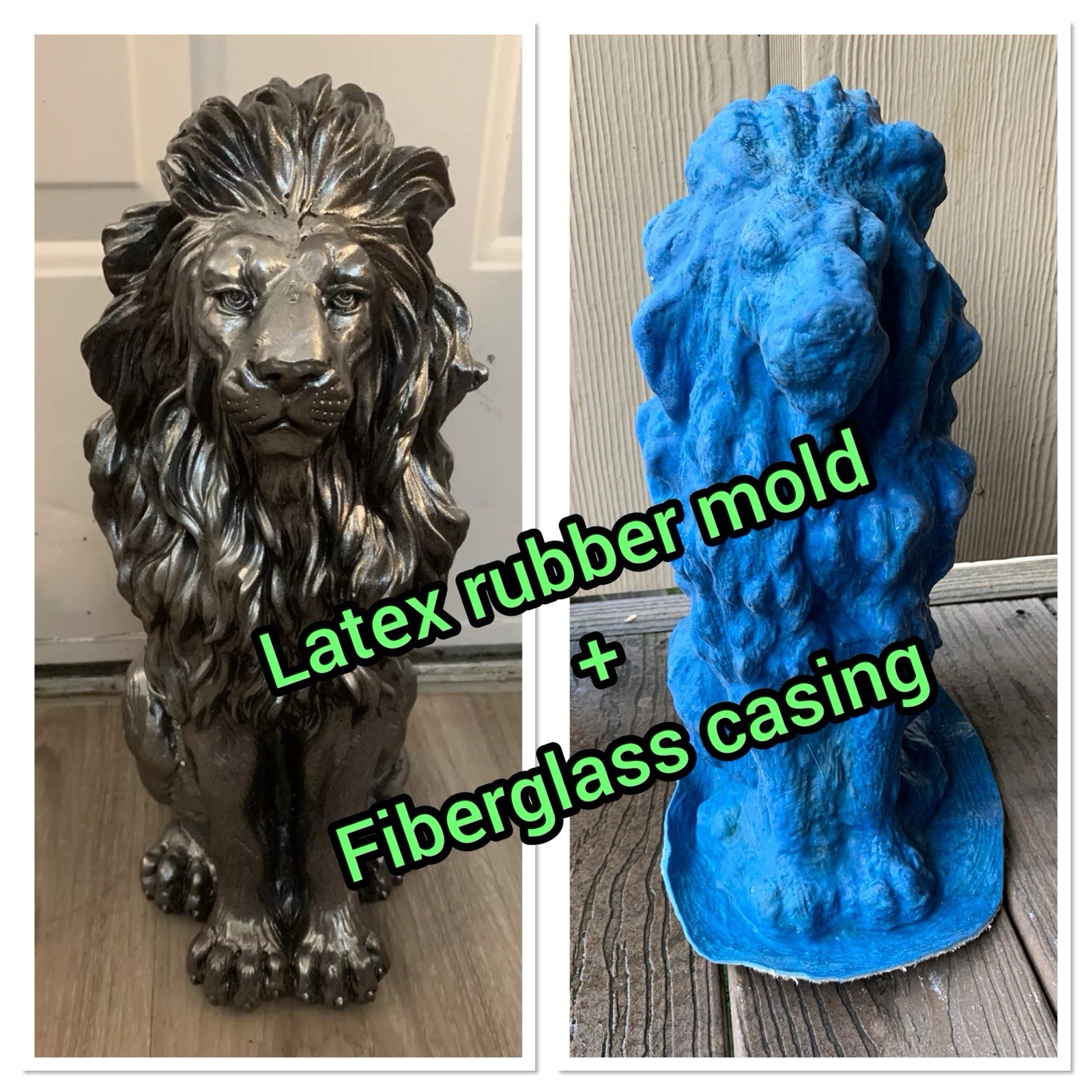 LATEX RUBBER MOLD + Fiberglass Casing Of Sitting Lion H: 15”. YKM-L5067A USA
