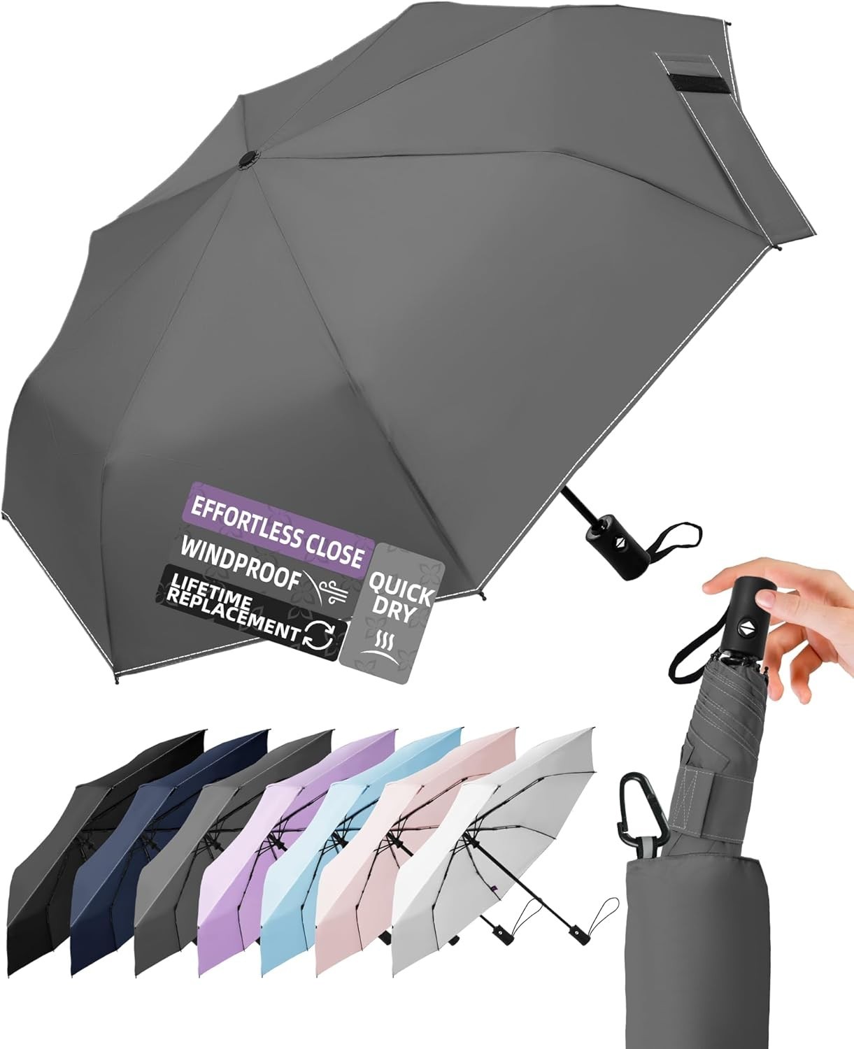Compact Travel Windproof Umbrella, 43" Auto open/close Folding Quick Dry Umbrell
