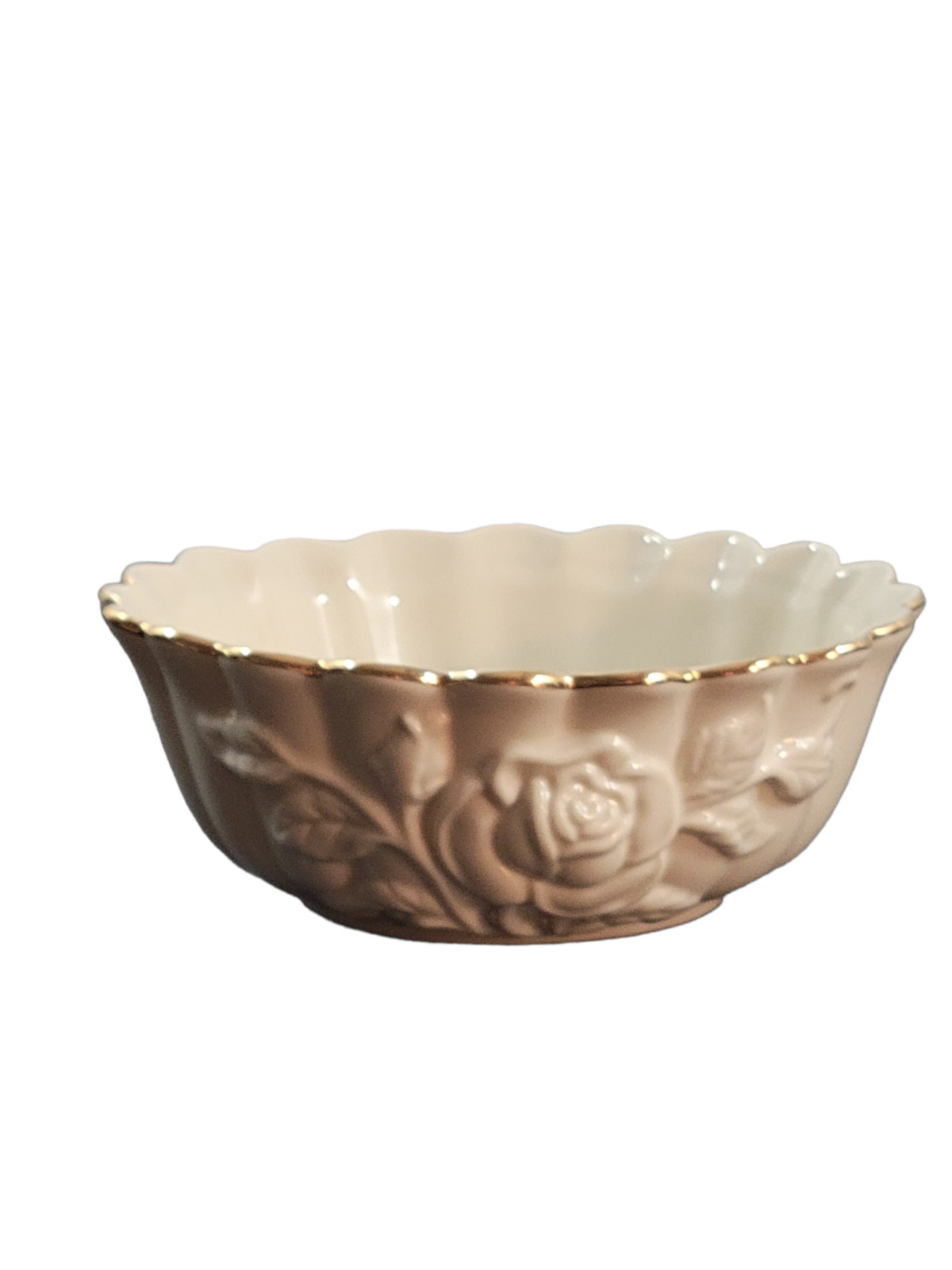 Vintage LENOX Small Trinket Bowl Embossed Roses Gold Trim 4"