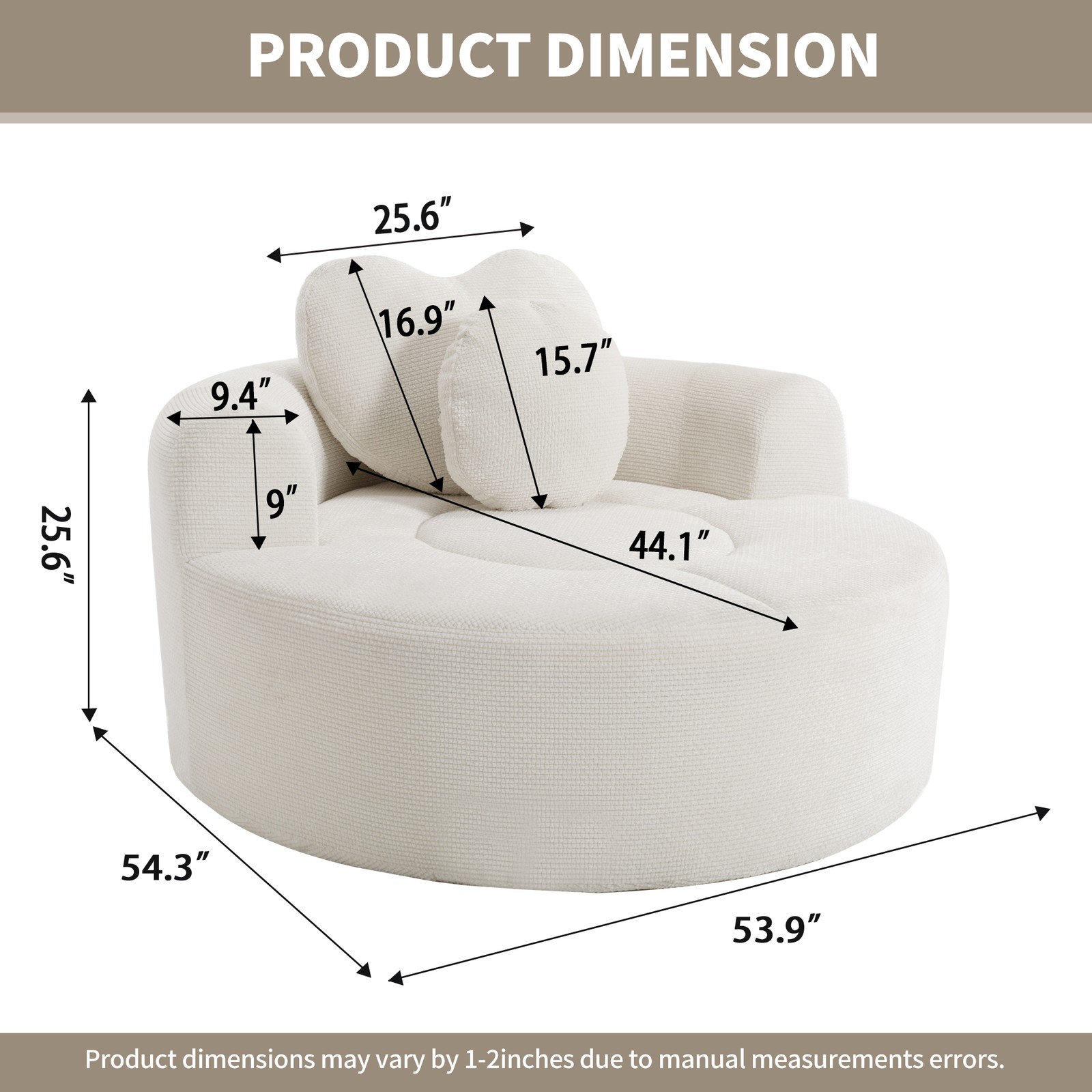 Round Sofa Bed with Memory Foam Sectional Couches for Living Room, Cloud Couch